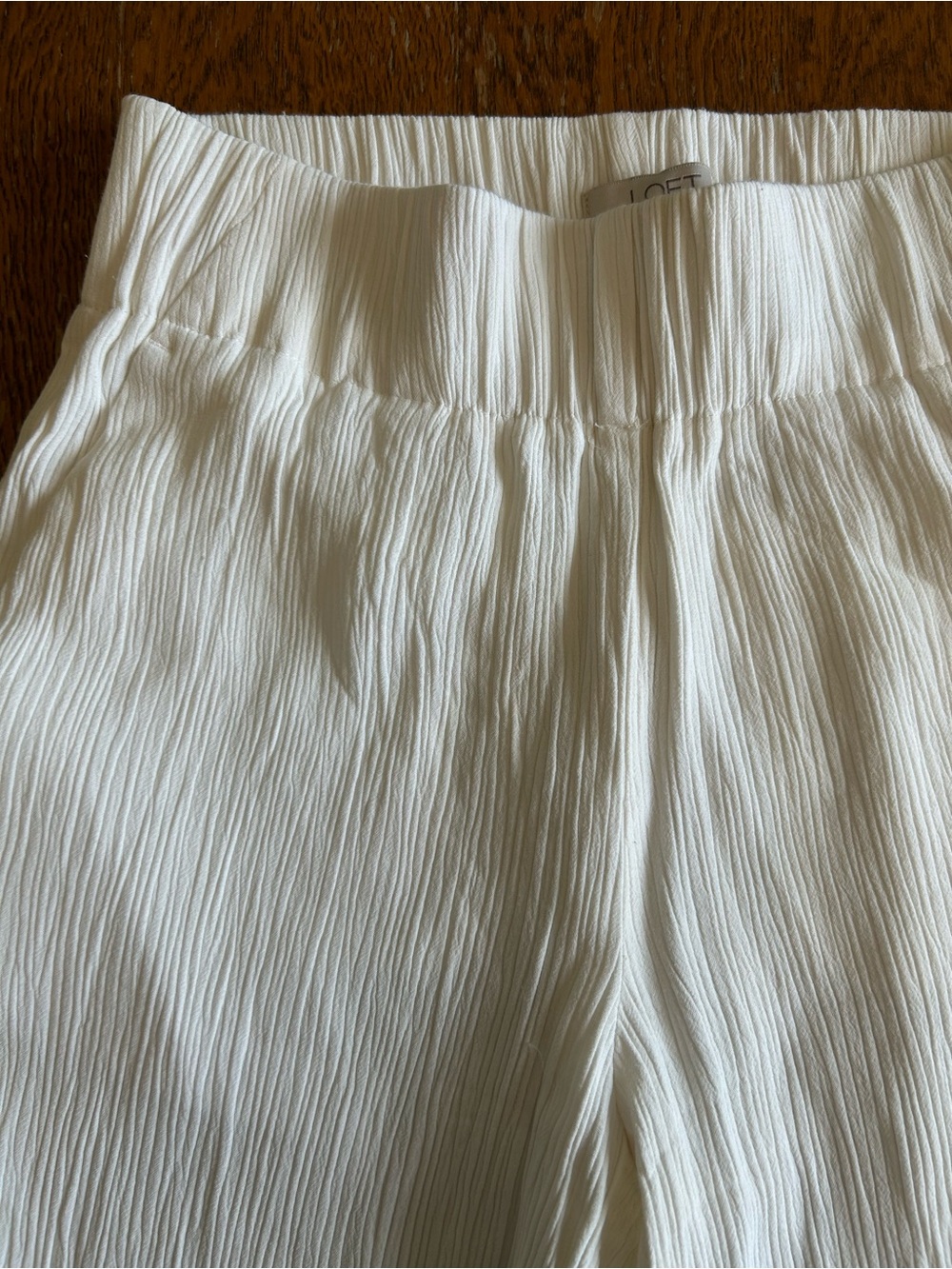 LOFT White High-Rise Textured Pull-On Pants - Picture 2 of 4